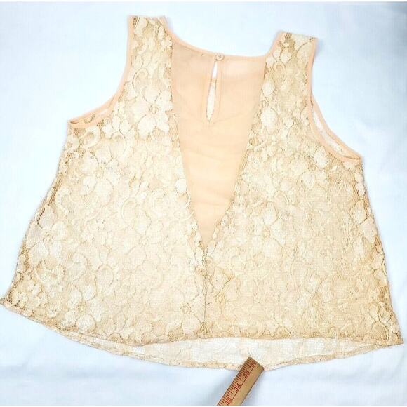 Gibson Latimer Top Size L Romantic Floral Lace Sleeveless Whimsy Sheer Tunic - Picture 3 of 7